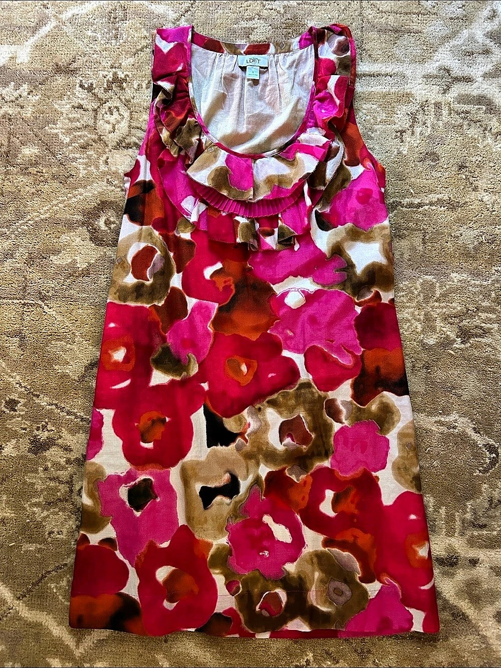 Ann Taylor LOFT Floral Ruffle Mini Dress Pink & Red Size Small Like New